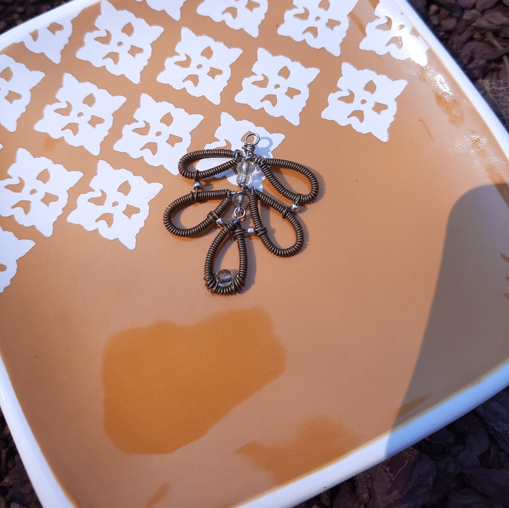 Wire & Bead Brown Leaf Pendant